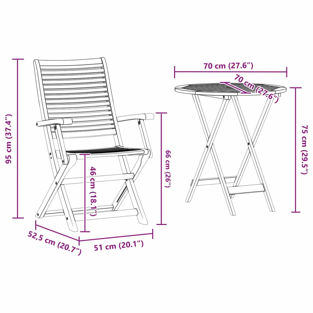 Set Bistro Pieghevole 3 pcs Marrone Legno di Acacia Massello 3375695