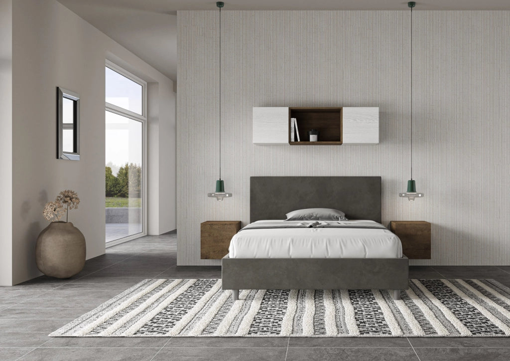 BS COM Letto una piazza e mezza senza rete imbottito 130x210 microfibra grigio