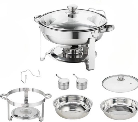 Buffet riscaldatore a forma rotonda - Set di 2 - Coperchio trasparente - Capacità 3,5L per contenitore