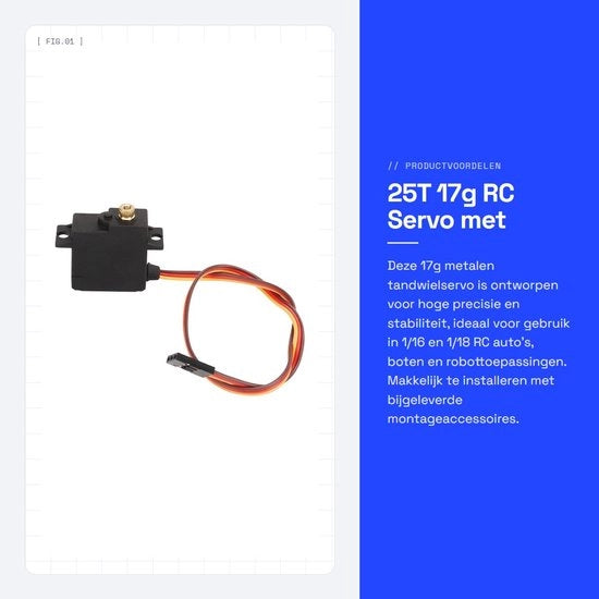 Servo RC ad alta precisione - 17g Asse metallico - 25T - Servo mini - Facile da installare - Prestazioni stabili - Motore servo