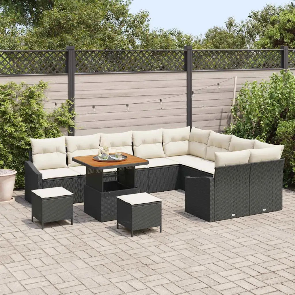 Set Divano da Giardino con cuscino 12 pcs Nero polyrattan 3362690