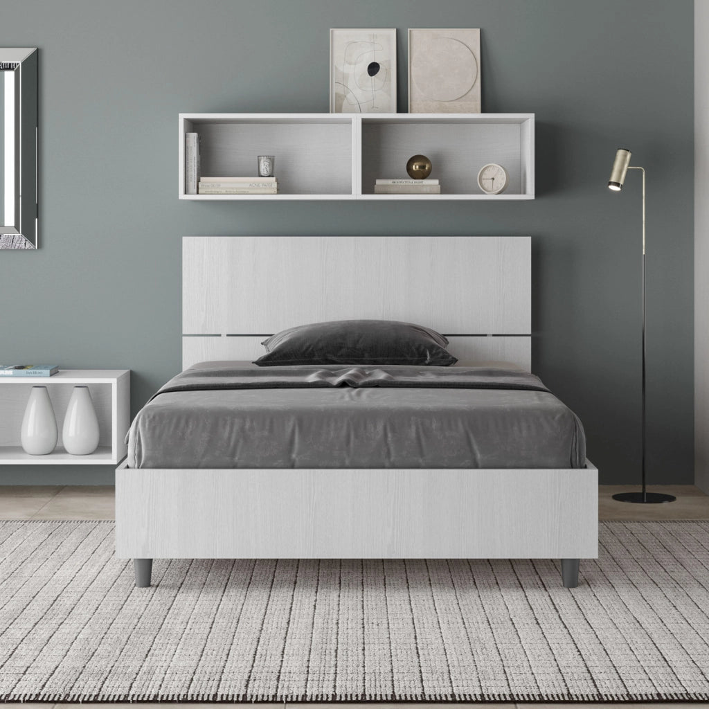 BS COM Letto una piazza e mezza con rete 120x190 testata dritta bianco frassino