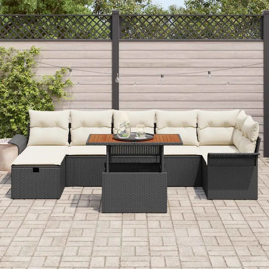 Set Divano da Giardino 8 pcs Nero polyrattan