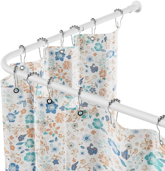 Gordino Utschuifabile 68-96 cm - Gordino Senza Forare - Maniglione RVS - Idrorepellente - Incluso 12 Anelli - Adatto per Bagno e Cucina - Maniglione per Doccia