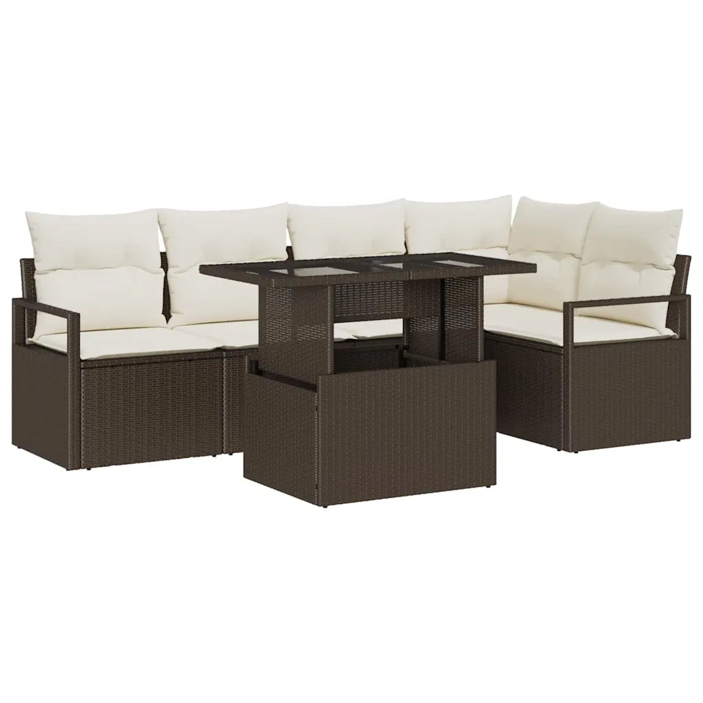 Set Divano da Giardino con cuscino 6 pcs Marrone Poly Rattan