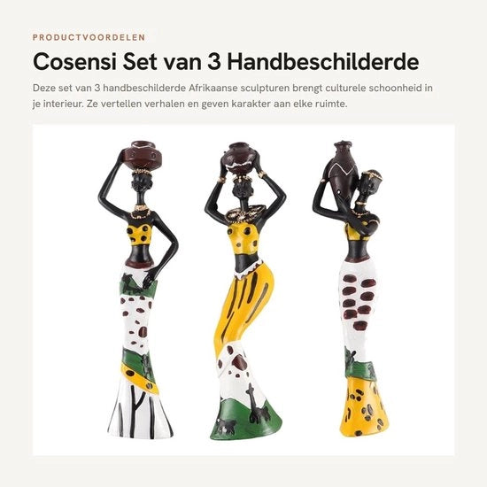 Set di 3 Sculture Handpitturate Africane per Decorazione Interna