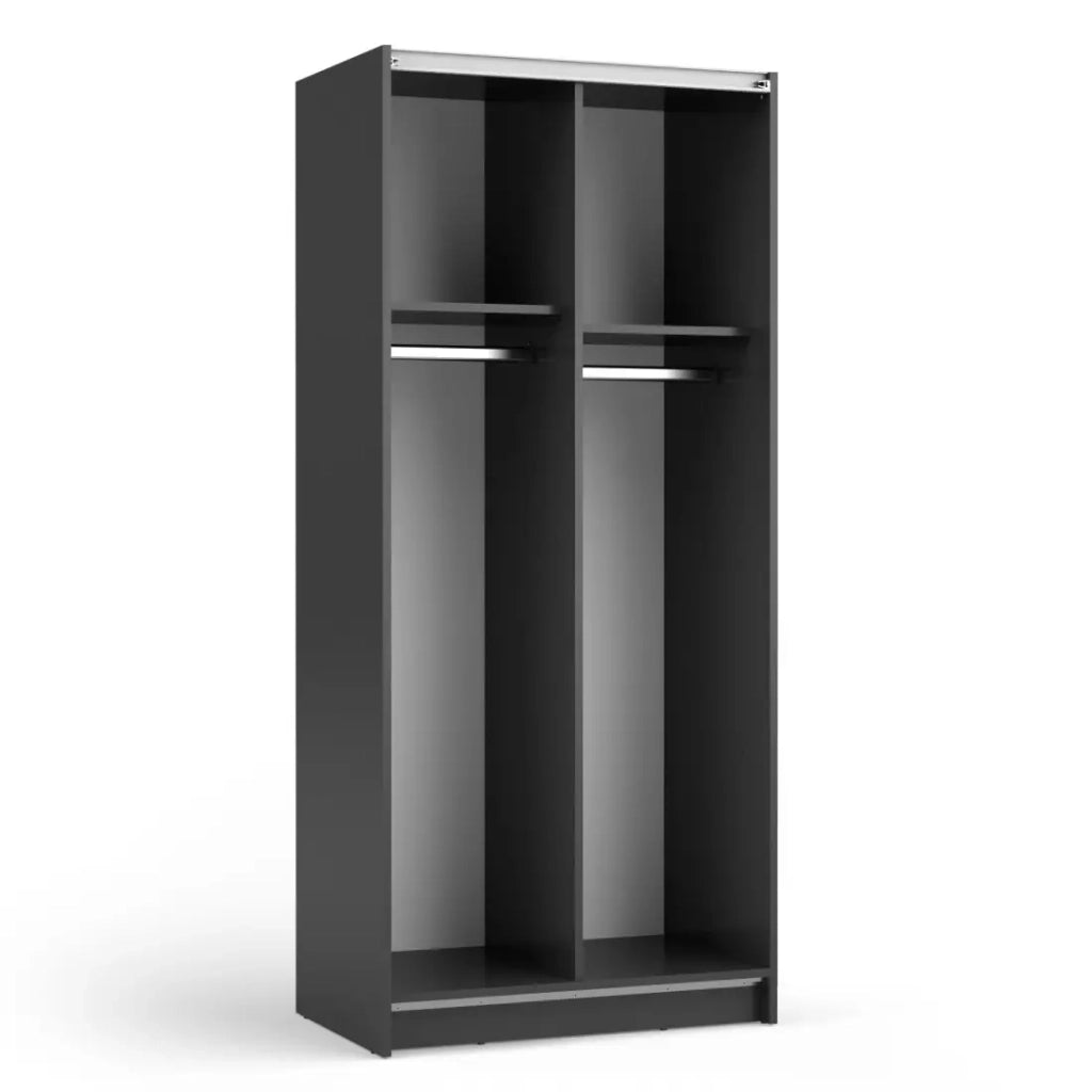 Armadio LYSIA 80 cm nero opaco - 2 porte scorrevoli con specchio