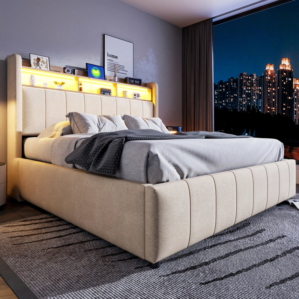 letto imbottito lino beige 160 x 200 cm