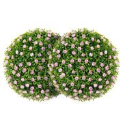 Set di 2 pezzi sfere topiarie in piante artificiali, Sfere decorative da 37 cm con fiori rosa per interno e esterno-Piante artificiali