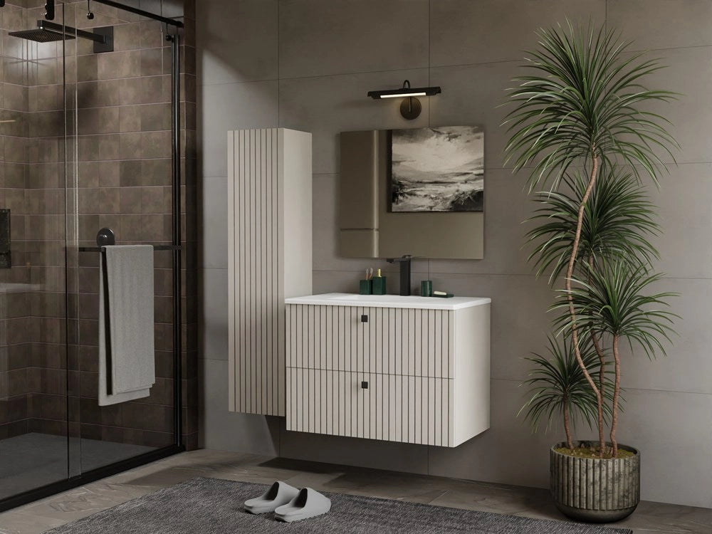 Mobile sottolavabo TIGO 80 2s cashmere 2 cassetti scanalato frontale sospeso