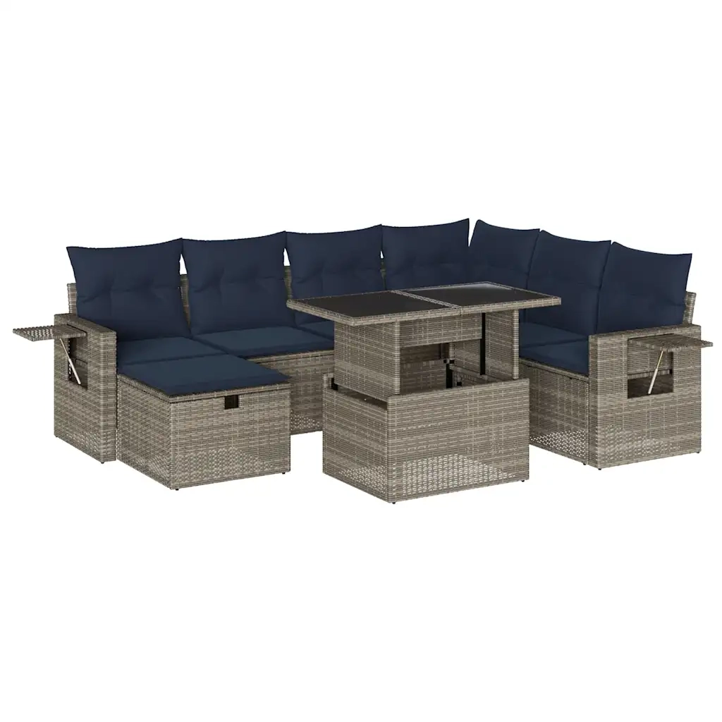 Set Divani da Giardino 8 pz con Cuscini Grigio in Polyrattan 3275001