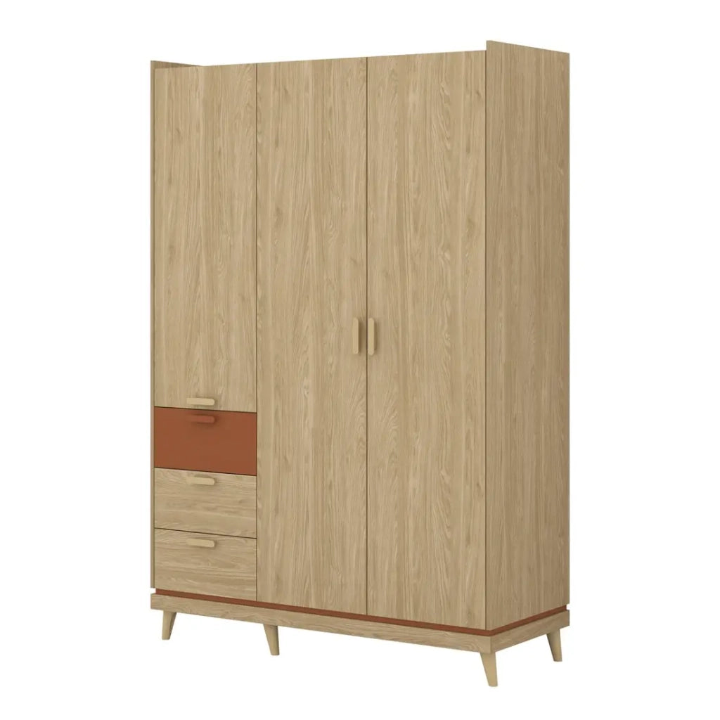 Armadio NOKI – 3 porte in rovere chiaro e moka – Stile scandinavo