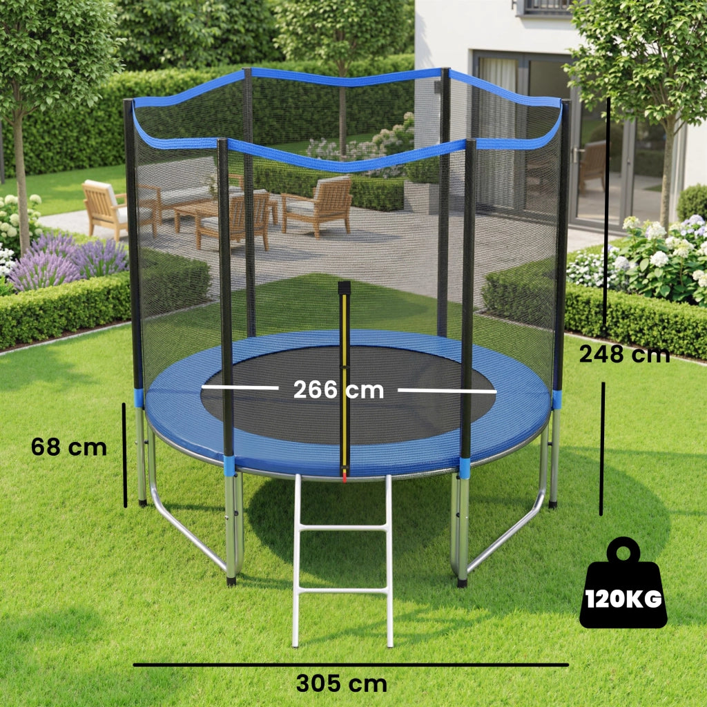 Trampolino Elastico per Esterno con Rete di Sicurezza ¨C Zephmum ¨C Blu ?305 cm