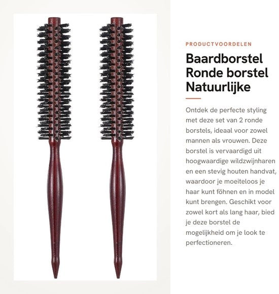 Spazzola per barba - Spazzola rotonda - Spazzola per capelli ondulati - Manico in legno - Antistatico - Adatto per capelli corti e lunghi