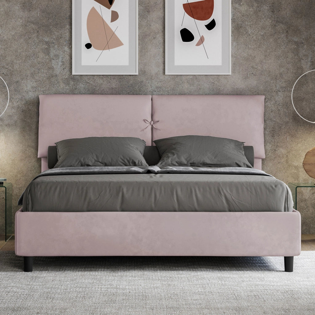 BS COM Letto matrimoniale senza rete imbottito 160x210 microfibra glicine
