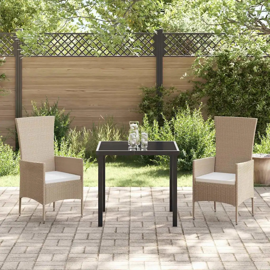 Set da Pranzo per Giardino con cuscino 3 pcs Beige polyrattan