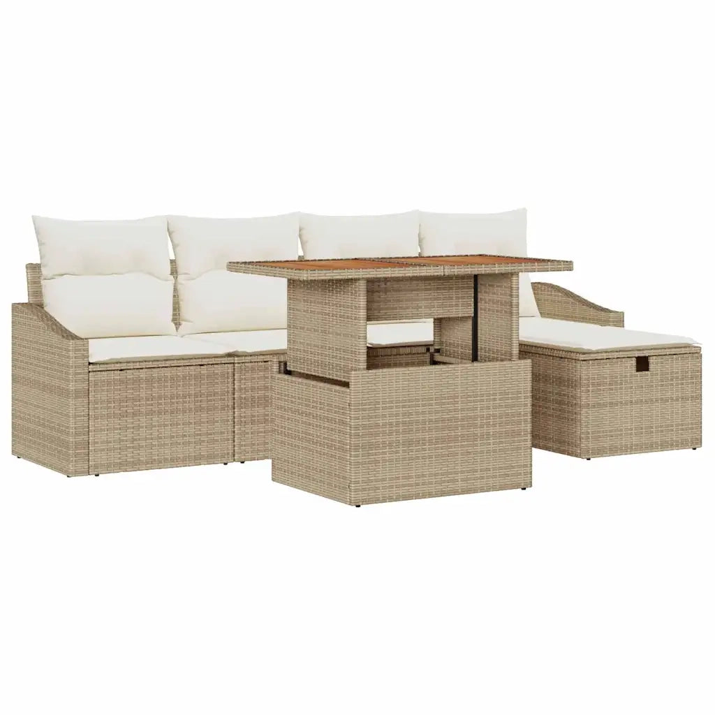 Set Divano da Giardino 6 pcs Beige polyrattan