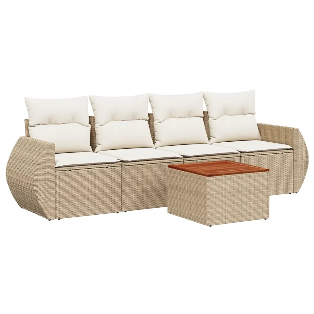 Set Divano da Giardino 5 pz con Cuscini Beige in Polyrattan 3224882