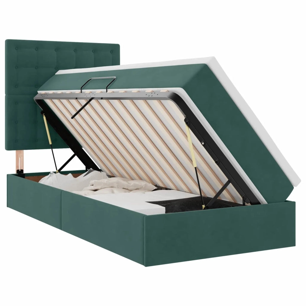 Letto con contenitore e LED Verde Scuro 90 x 200 cm Velluto
