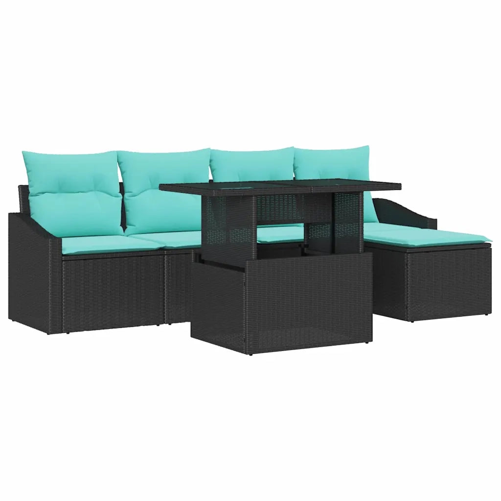 Set Divano da Giardino con cuscino 6 pcs Nero e Blu polyrattan 3348992