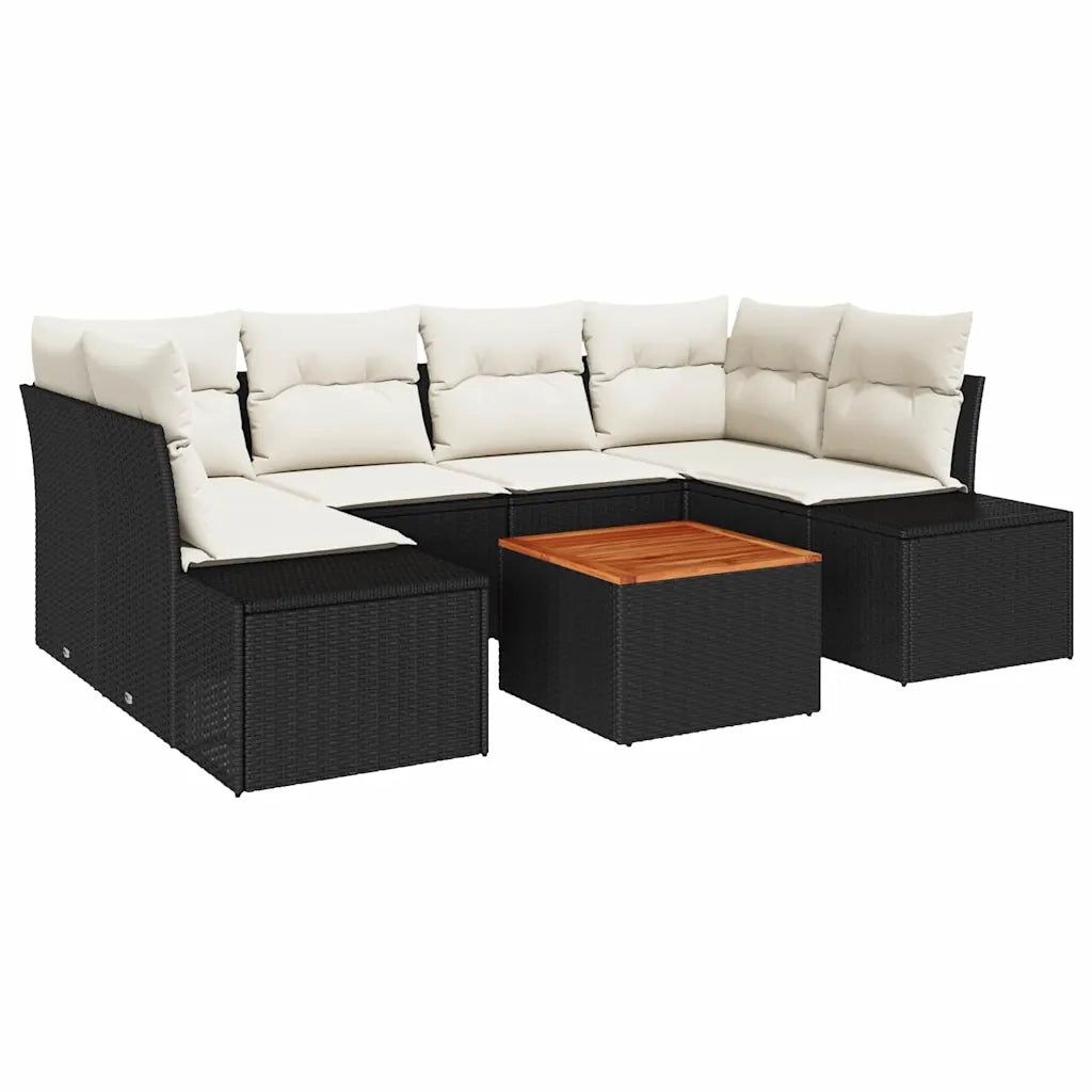 Set Divano da Giardino 7 pcs Nero e Crema polyrattan 3356577