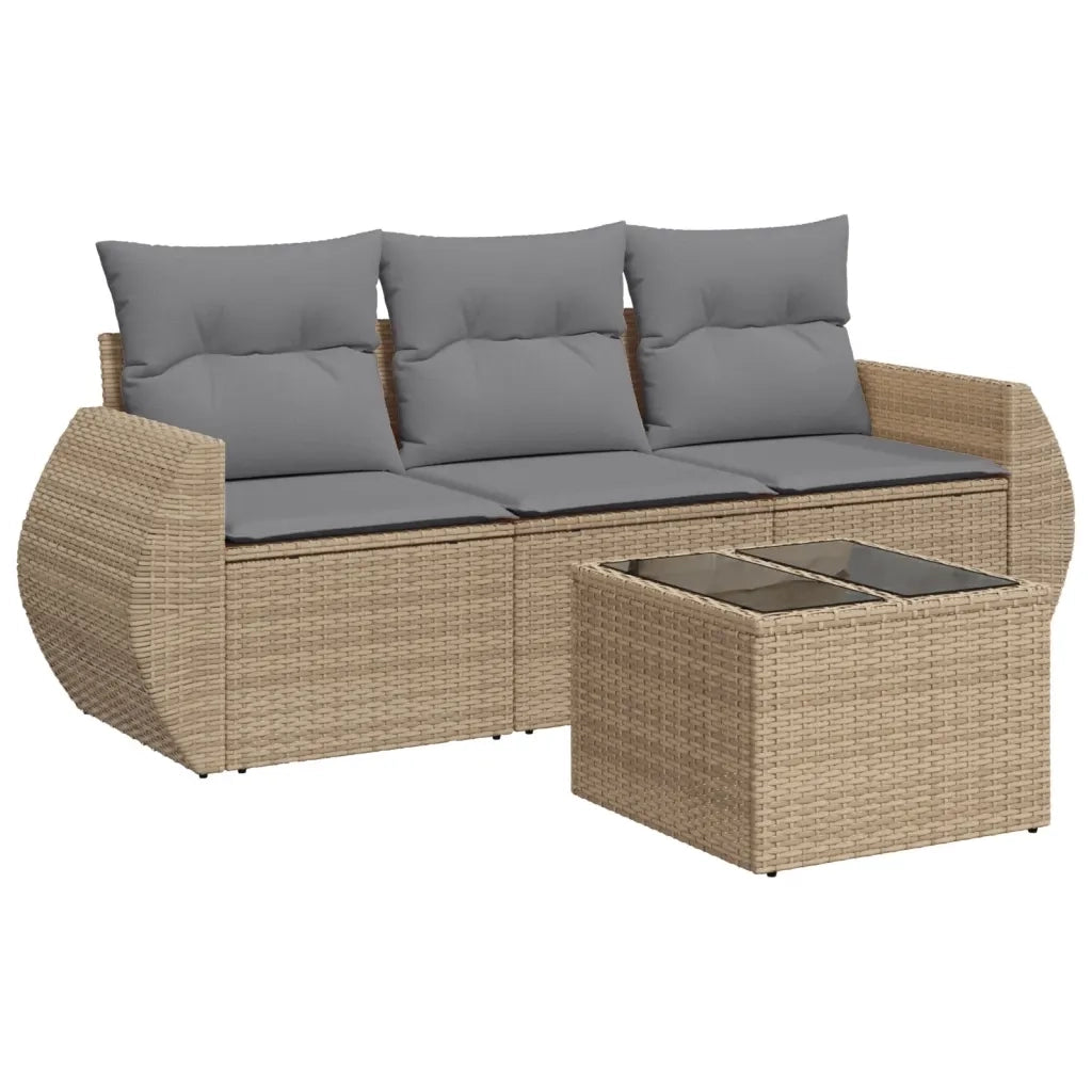 Set Divano da Giardino 4 pz con Cuscini Beige in Polyrattan 3221068