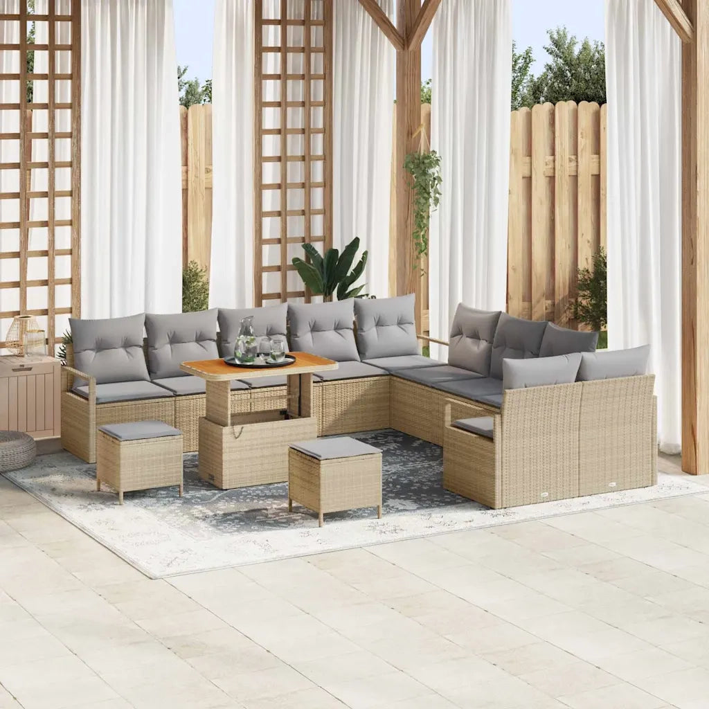 Set Divano da Giardino con cuscino 13 pcs Beige polyrattan 3362587