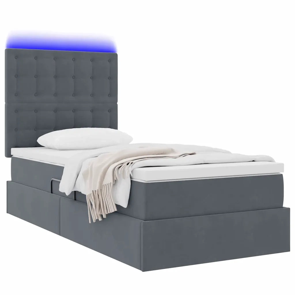 Letto con contenitore e LED Grigio scuro 90 x 190 cm Velluto