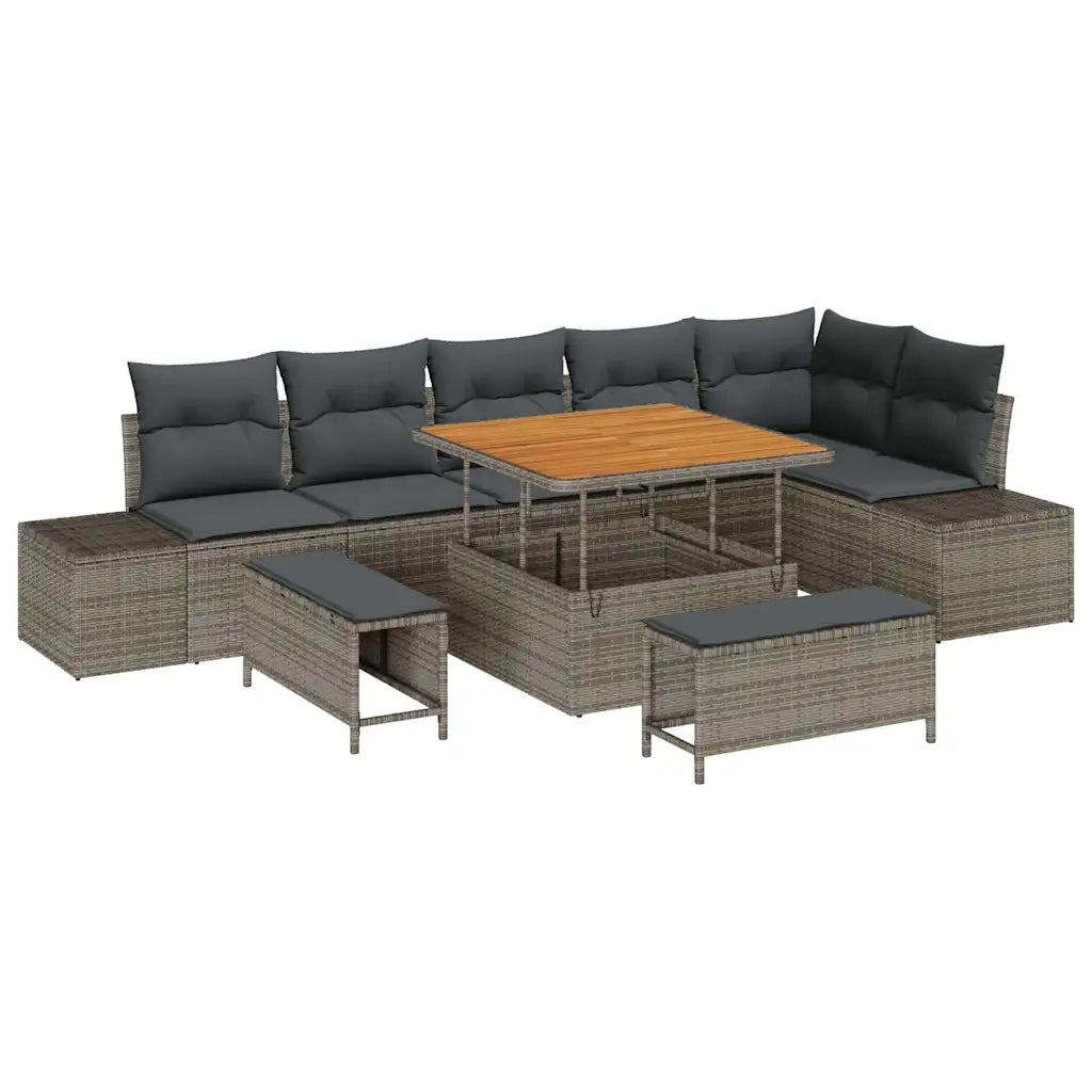 Set Divano da Giardino con cuscino 9 pcs Grigio polyrattan 3362798