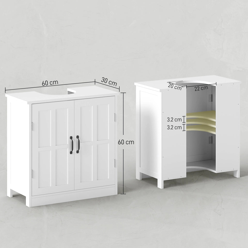 Mobile Sottolavabo con 2 Ante e Scaffale Regolabile ¨C zephmum ¨C Bianco