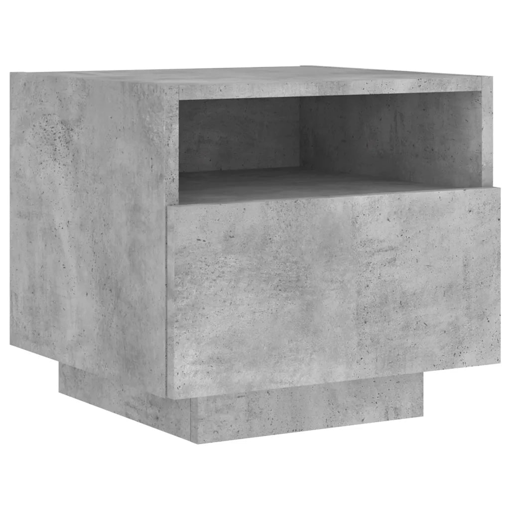Comodino con Luci LED-Tavolino da notte Grigio Cemento 40x39x37 cm