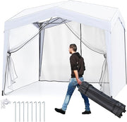 Gazebo Pop-up da Esterno 302 x 302 cm, Gazebo Pieghevole con 4 Pareti Laterali, Rete a Maglia, Borsa con Ruote, 8 Picchetti e 4 Corde Antivento, Tendone Impermeabile per Spiaggia e Cortile