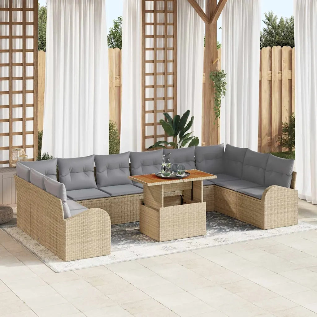 Set Divano da Giardino 11 pcs Beige Poly Rattan 3358373