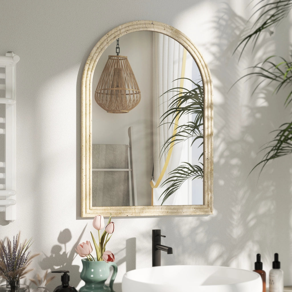 Specchio da Parete Arcuato ¨C Minimal ¨C 60x90 cm Beige Cornice Pietra