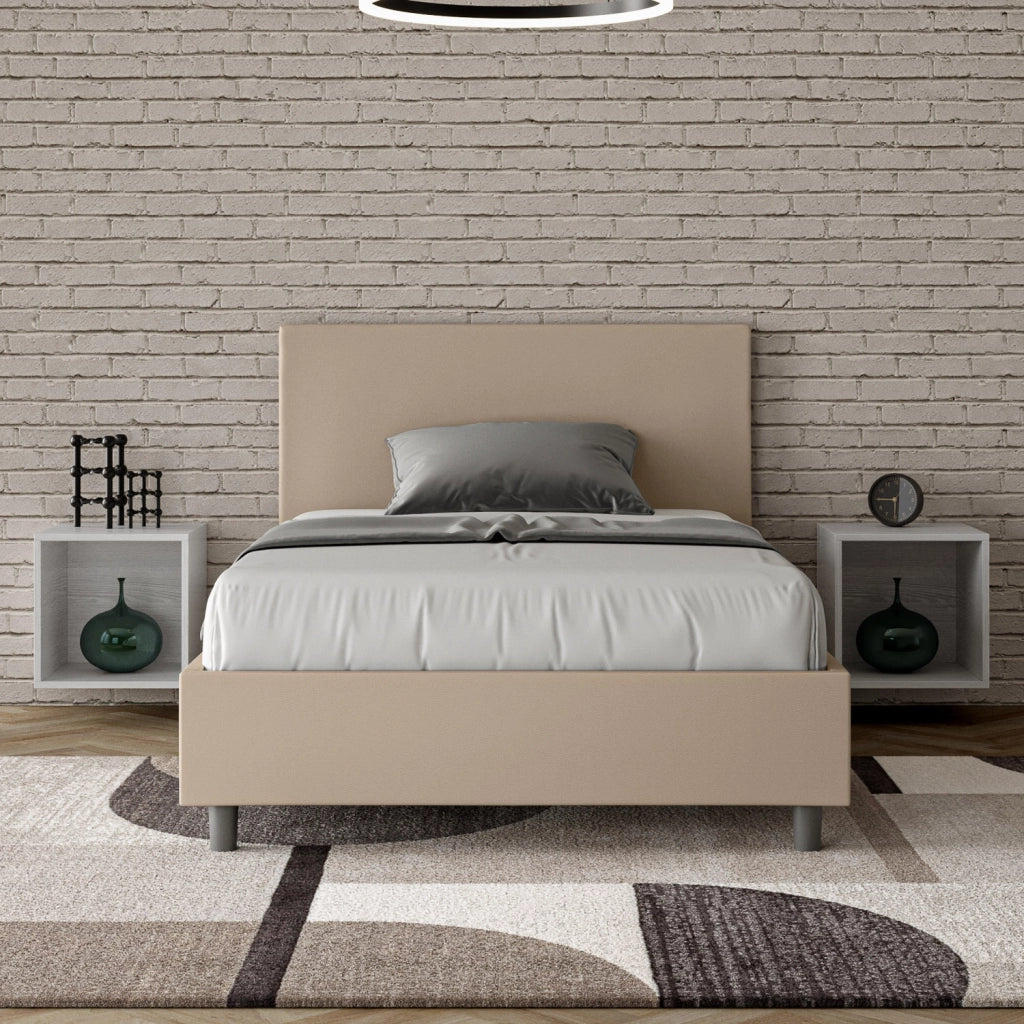 BS COM Letto una piazza e mezza con rete imbottito 120x210 similpelle tortora