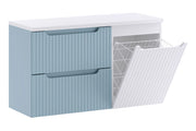 Set mobili bagno 100 cm con piano e mobile con cesto portabiancheria Nova Denim 100 cm