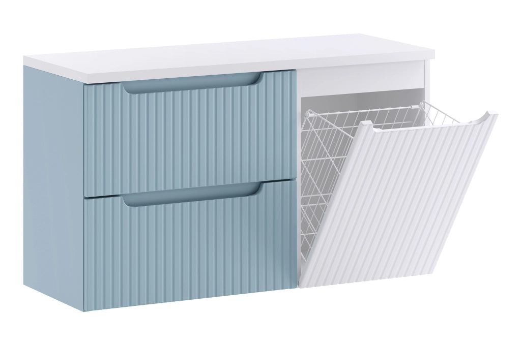 Set mobili bagno 100 cm con piano e mobile con cesto portabiancheria Nova Denim 100 cm