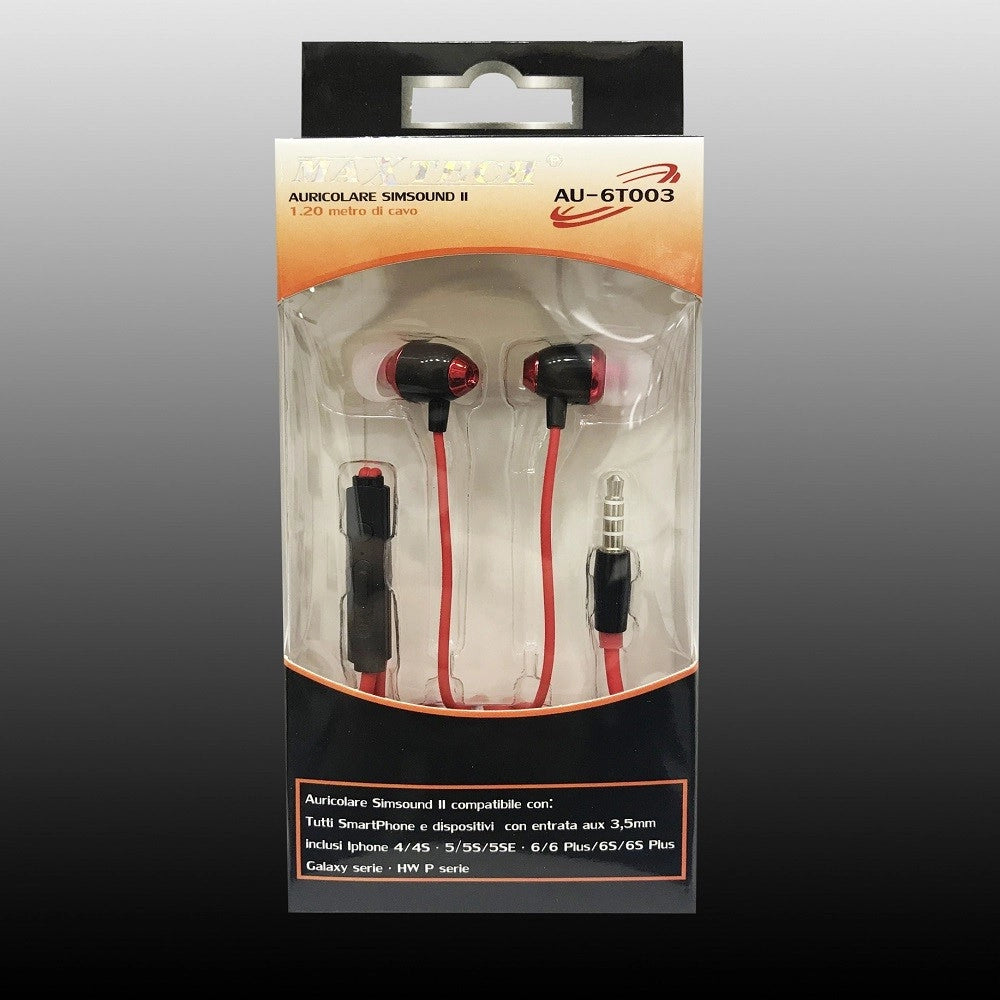 Trade Shop - Auricolari Cuffie Musica Con Filo Microfono Per Smartphone Cellulari Simsound Maxtech Au-6t003 -