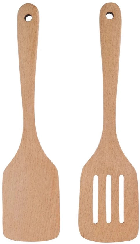 Set di Spatole in Legno - 2 pezzi - Antiscivolo - Cucina - Materiale di alta qualità Becco di Faggeto - Lunghezza 30,5 cm