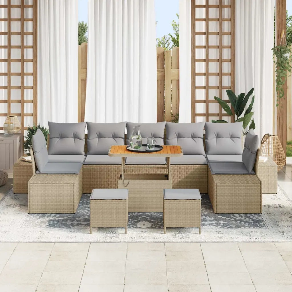 Set Divano da Giardino con cuscino 10 pcs Beige polyrattan 3362772