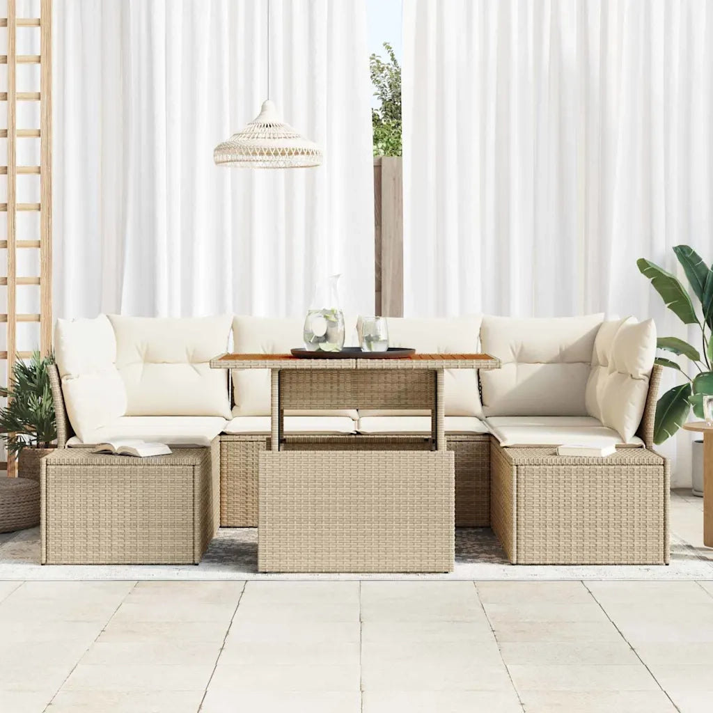 Set da Pranzo per Giardino con cuscino 7 pcs Beige e Crema 3349917
