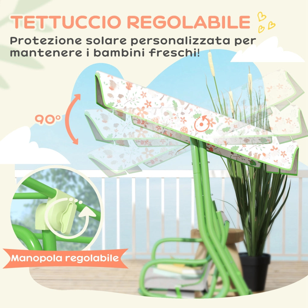 Dondolo per Bambini a 2 Posti con Tettuccio ¨C Xylo ¨C Verde, 112x75x120 cm