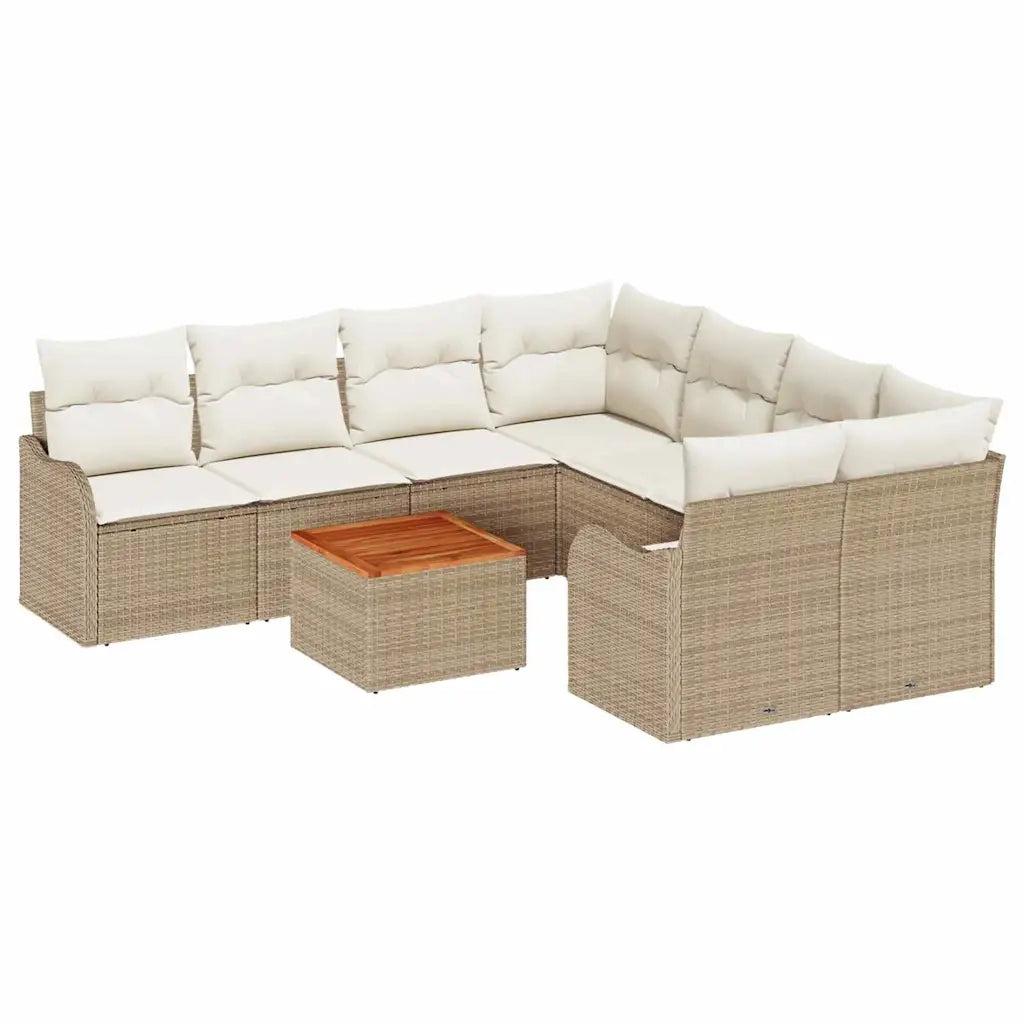 Set Divano da Giardino con cuscino 9 pcs Beige polyrattan