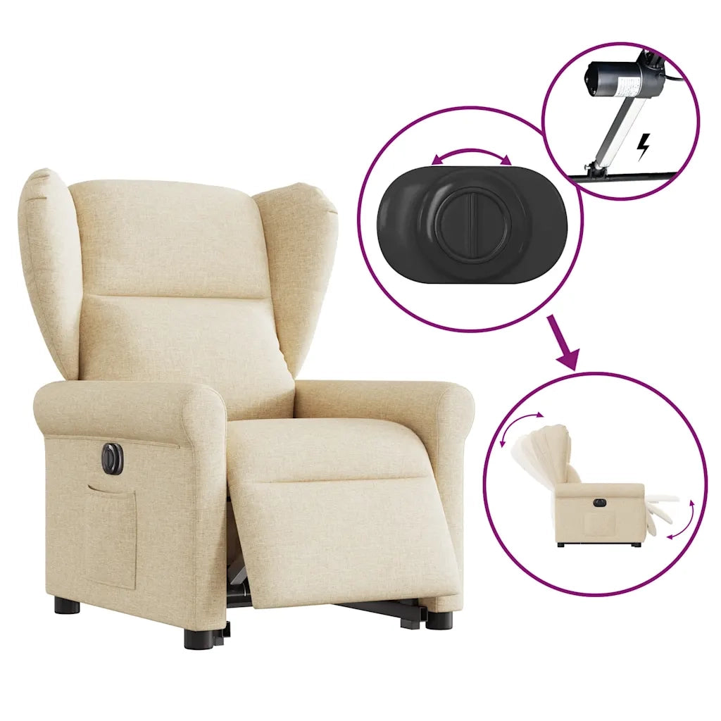 Poltrona Alzapersona Reclinabile Elettrica Crema in Tessuto 3303402
