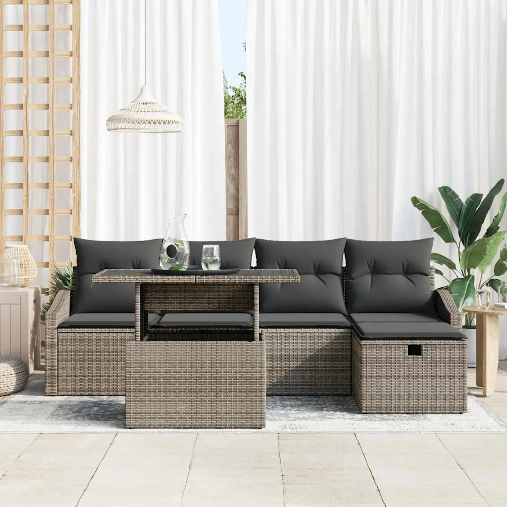 Set Divano da Giardino con cuscino 6 pcs Grigio Poly Rattan 3359826