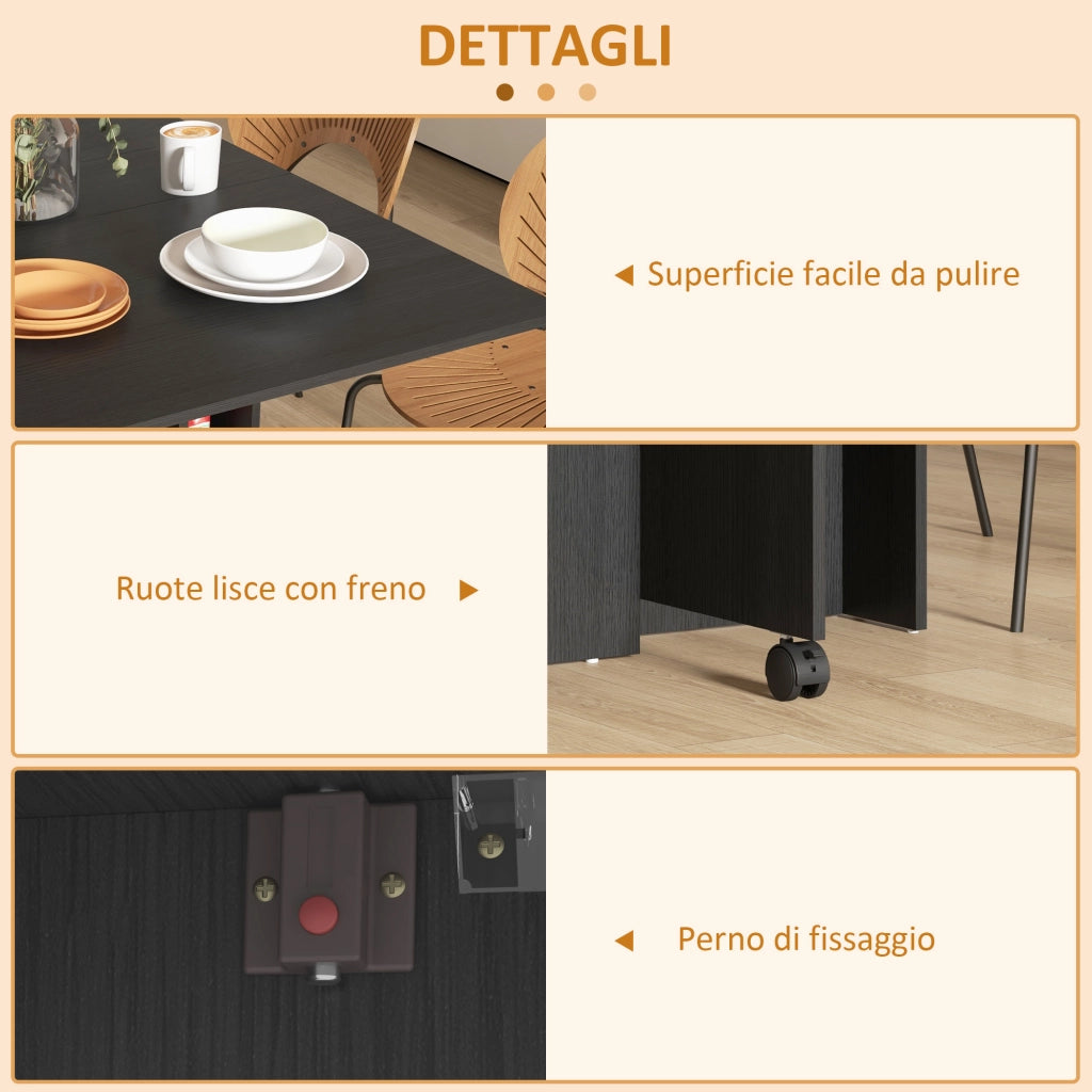 Tavolo Pieghevole per 6 Persone con Ruote ¨C Minimal ¨C Nero