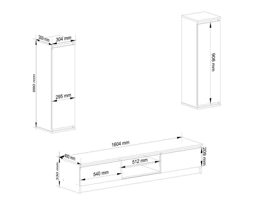 Mobile TV AKORD Bianco 240 cm 4 ante 240x40x140 cm