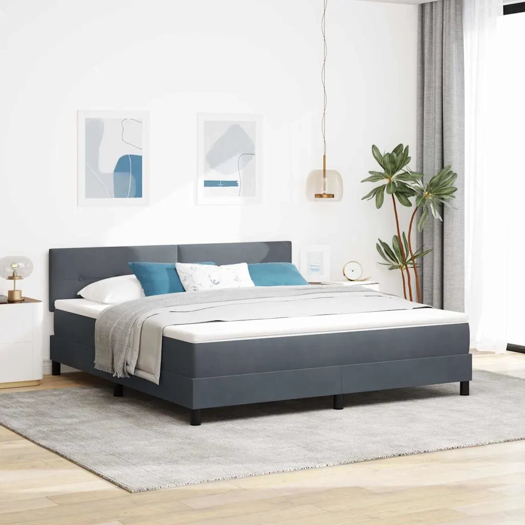 Letto a Sorgente LED con led Grigio scuro 180 x 200 cm Velluto