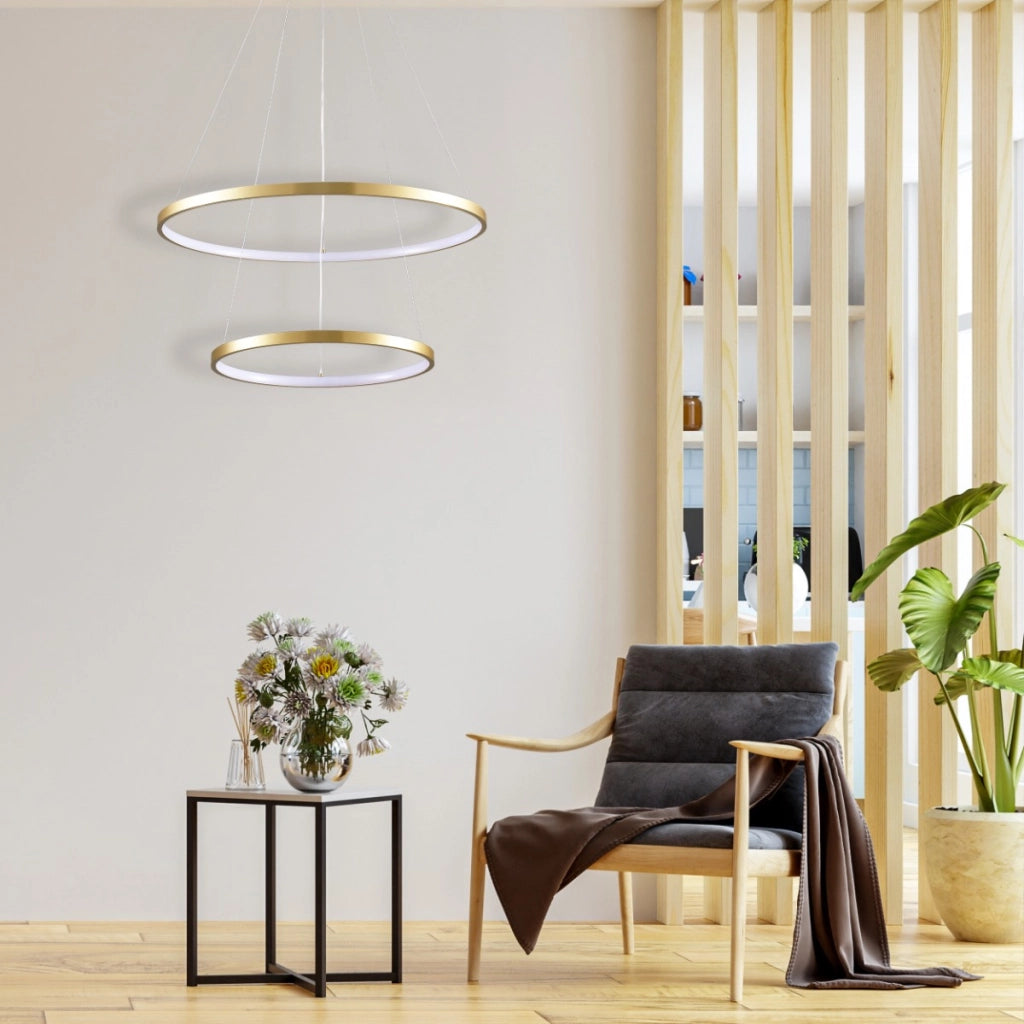 Lampada sospensione LED Polux Lea doppio anello oro 35W