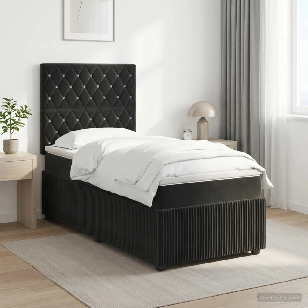Letto box spring con materasso Nero 90 x 190 cm Velluto 3454507